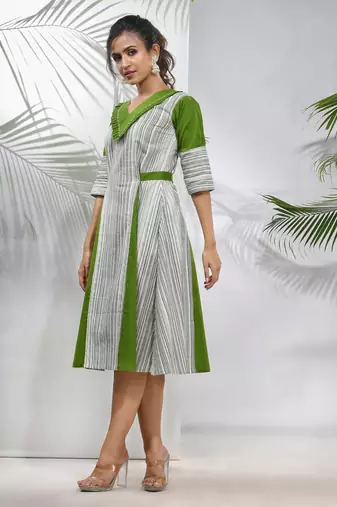 White cotton ethnic dress with panelled detailing