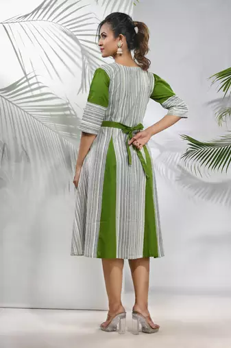 White cotton ethnic dress with panelled detailing