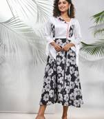 Black & white chinon ethnic dress with printed work