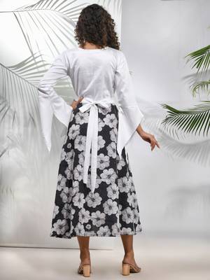 Black & white chinon ethnic dress with printed work 3