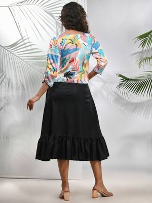 Black cotton ruffled ethnic dress with printed jacket 3