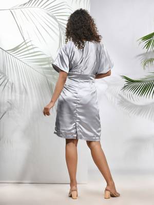 Grey satin solid bodycon dress 3