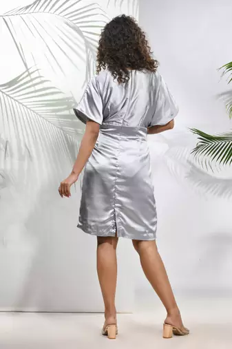 Grey satin solid bodycon dress