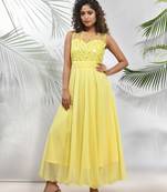 Yellow georgette gown with bow