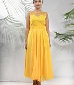 Bright yellow georgette gown with bow