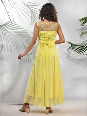 Yellow georgette gown with bow 3