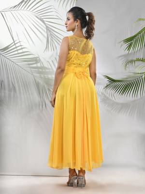 Bright yellow georgette gown with bow 3