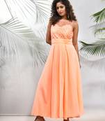 Peach georgette gown with bow