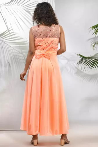 Peach georgette gown with bow