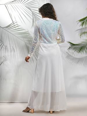 Off white georgette gown with sequins work 3