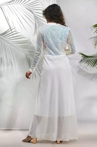 Off white georgette gown with sequins work