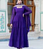 Blue georgette plain gown with dupatta