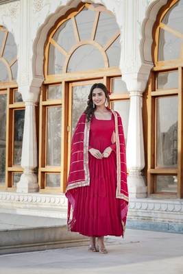 Pink georgette plain gown with dupatta 1