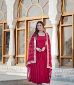 Pink georgette plain gown with dupatta