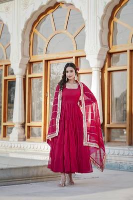 Pink georgette plain gown with dupatta 2