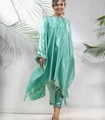 Mint green solid kaftan & straight pant set with sequins