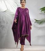 Purple solid kaftan & straight pant set with sequins
