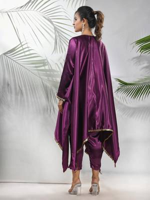 Purple solid kaftan & straight pant set with sequins 3