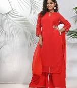 Red georgette suit set with beads work