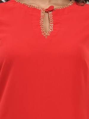 Red georgette suit set with beads work 4