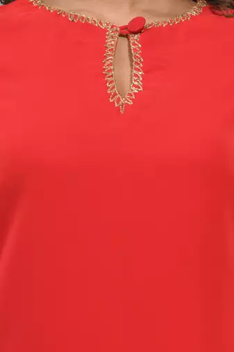 Red georgette suit set with beads work