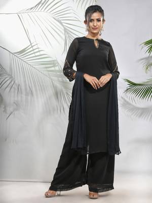 Black georgette suit set with beads work 1