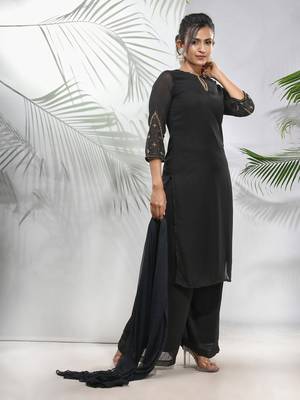 Black georgette suit set with beads work 2