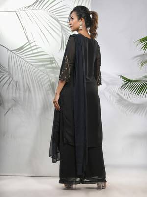 Black georgette suit set with beads work 3