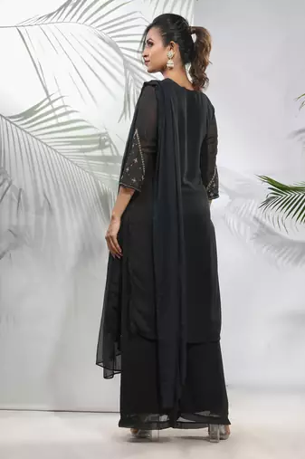Black georgette suit set with beads work