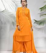 Yellow georgette suit set with beads work