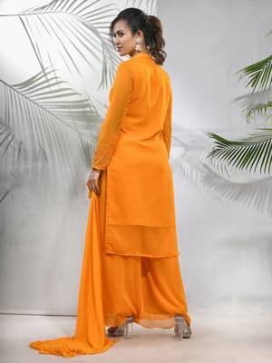 Yellow georgette suit set with beads work 3