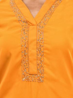 Yellow georgette suit set with beads work 4