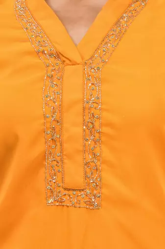 Yellow georgette suit set with beads work