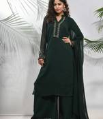Emerald green georgette suit set with beads work