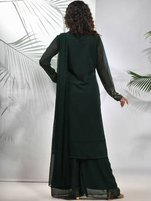 Emerald green georgette suit set with beads work 3