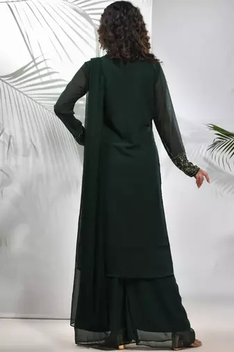 Emerald green georgette suit set with beads work