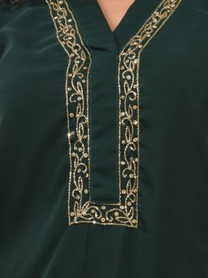 Emerald green georgette suit set with beads work 4