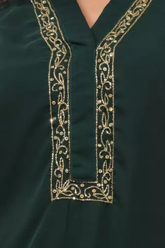 Emerald green georgette suit set with beads work