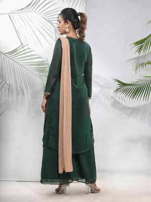 Emerald green georgette suit set with beads work 3