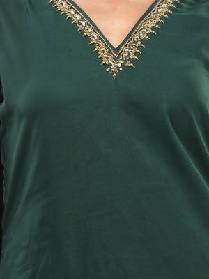 Emerald green georgette suit set with beads work 4