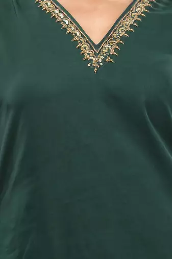 Emerald green georgette suit set with beads work