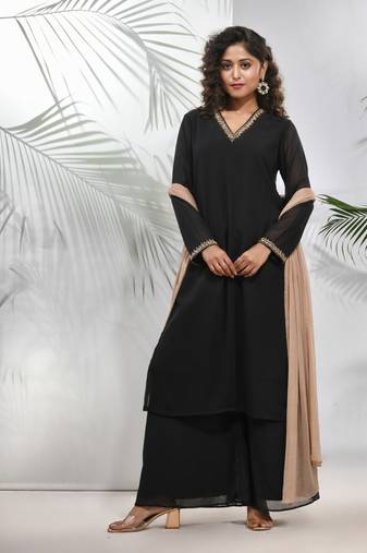 Black georgette suit set with beads work