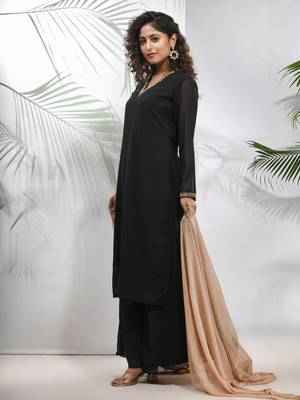 Black georgette suit set with beads work 2