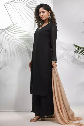 Black georgette suit set with beads work