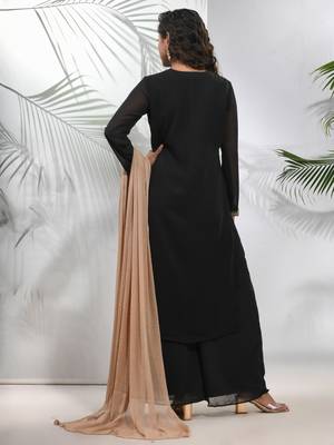 Black georgette suit set with beads work 3