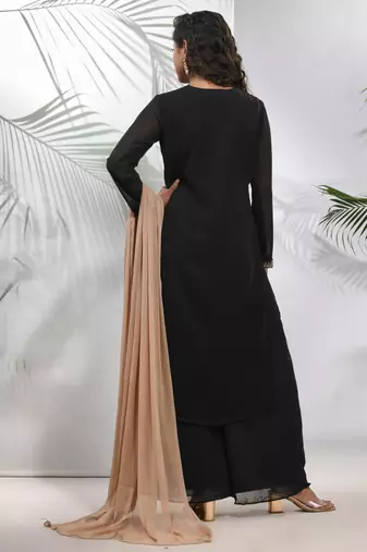 Black georgette suit set with beads work