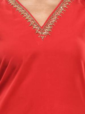 Red georgette suit set with beads work 4