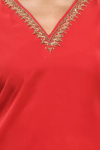 Red georgette suit set with beads work