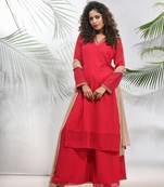 Fuchsia georgette suit set with beads work