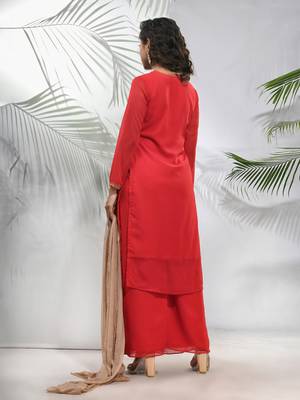 Fuchsia georgette suit set with beads work 3